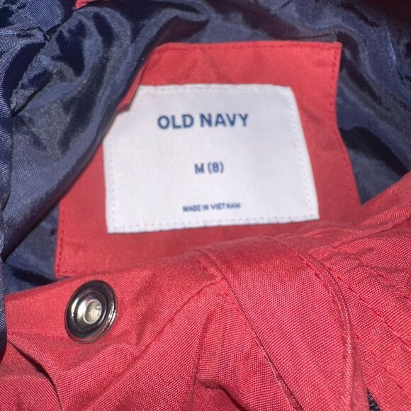 Old Navy Barn Wood Red / Navy Kids Hooded Rain Windbreaker Jacket Sz 8 (M) - Picture 3 of 5